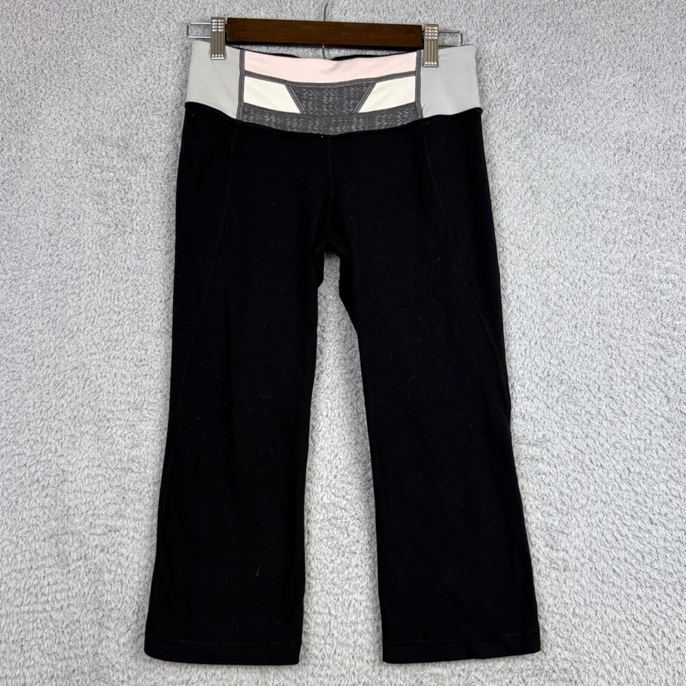 Lululemon Groove Crop Pants Womens 6 Black Colorblock Yoga Leggings Athleisure